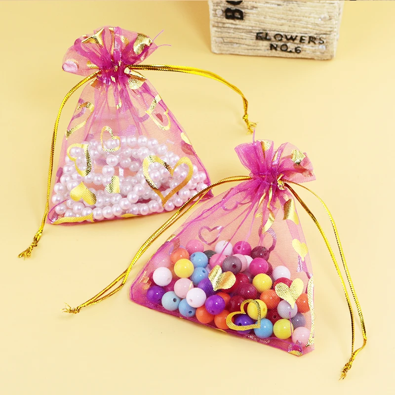 Оптовая продажа 100 шт./лот сумки из органзы ярко-розового цвета 7x9 см маленькие