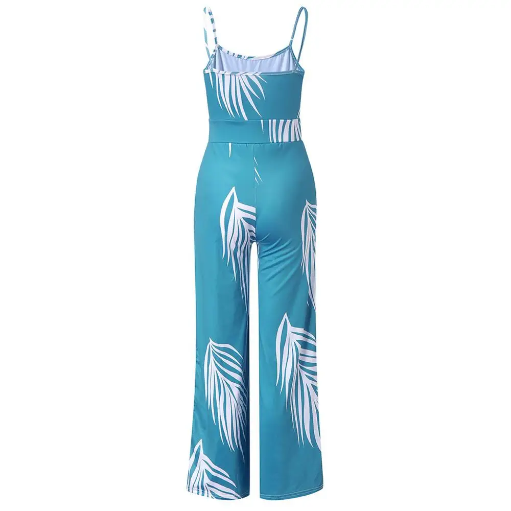 Sexy Jumpsuit Women Summer Boho Sleeveless Long Bodysuit Loose Backless Leaves Printed Overalls Salopette Femme Drop shipping c | Женская