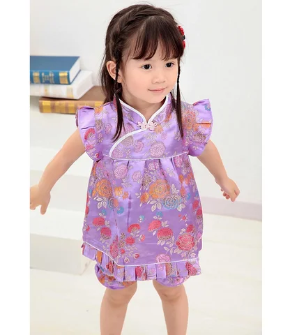 Детский костюм Ципао, с цветочным рисунком, летнее китайское платье для девочек, короткие штаны, наряды Ципао, 2019