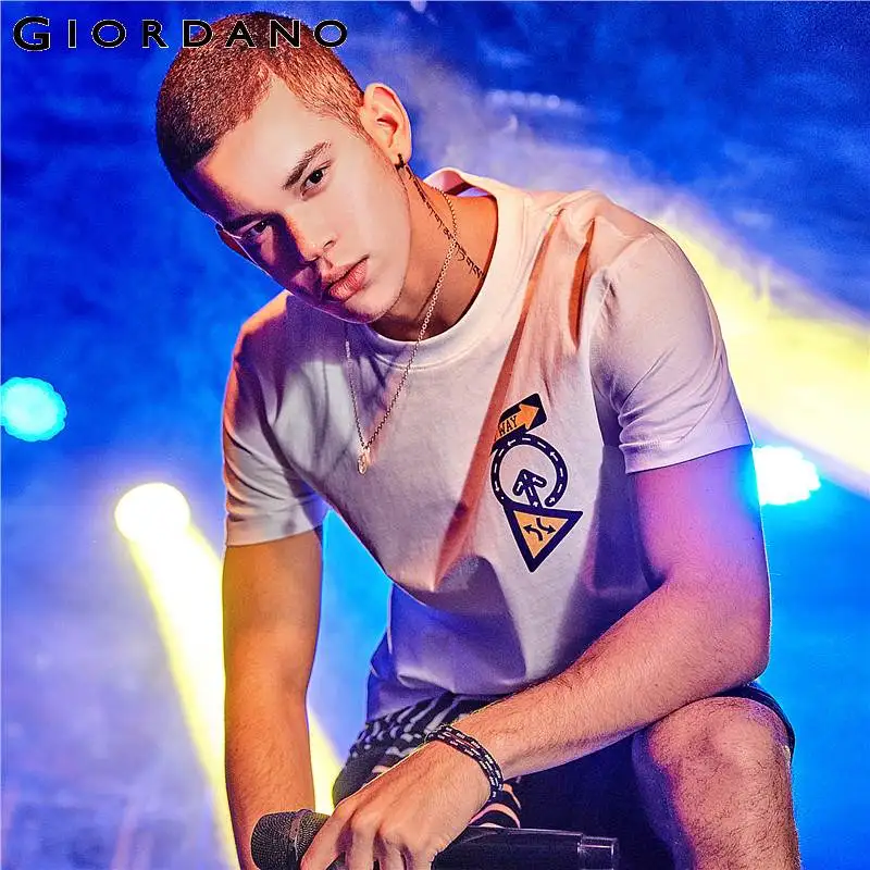 Giordano мужская футболка с короткими рукавами и круглым воротом спереди на груди