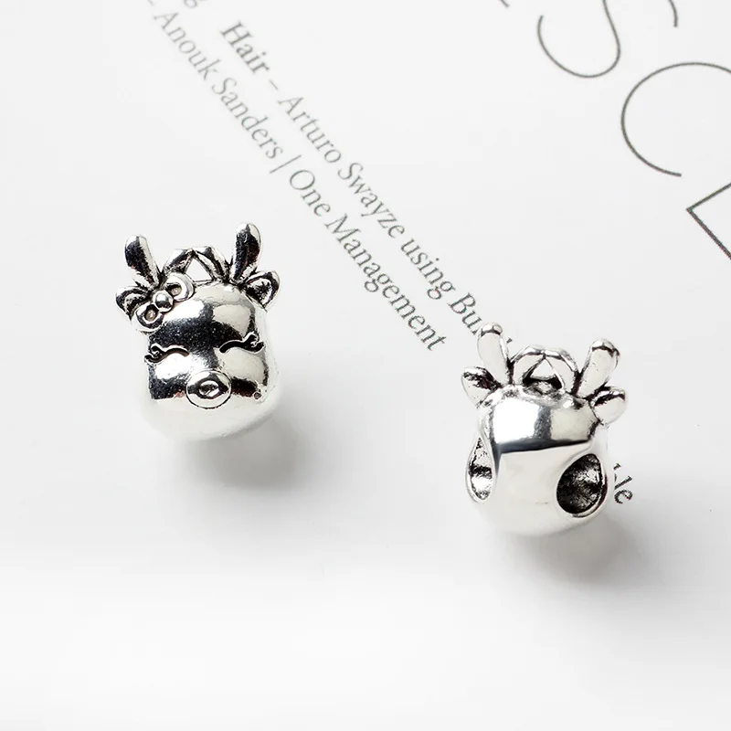 5PCS Antique Silver Color Zinc Alloy Cute Animal Kiss Head Girl Bead Fit Women Bracelet Necklace Fashion Accessories Bijoux Gift | Украшения