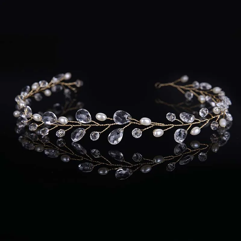 Женский обруч для волос ручной работы простой свадебный с кристаллами тиары