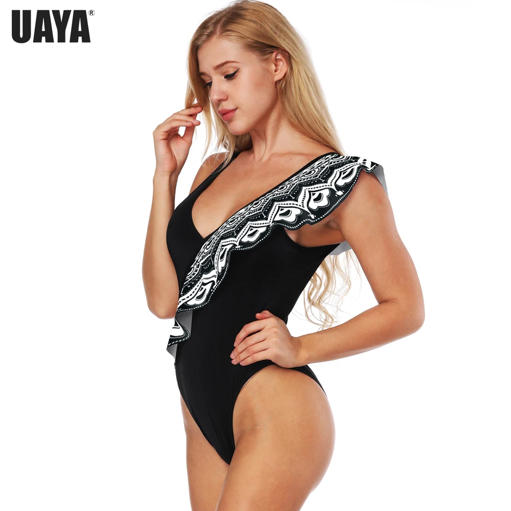 2019 Новый женский купальник с рюшами Цельный в полоску пуш-ап сексуальный