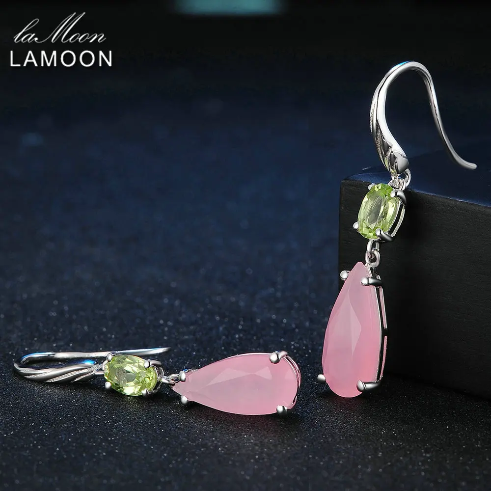 Женские серьги подвески из серебра 100% пробы с розовым кварцем|drop earrings|jewelry