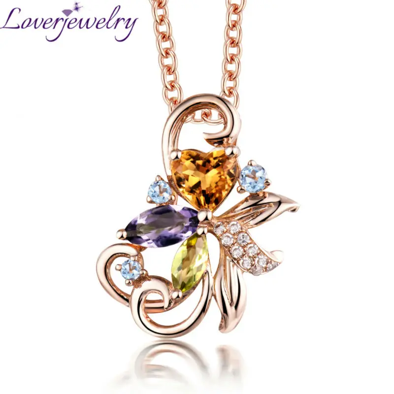 Элегантный кулон с цитрином и кристаллами однотонный из розового золота 18 карат