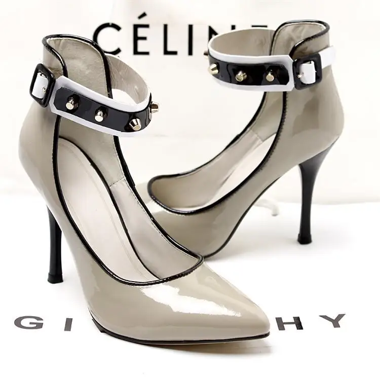 genuine leatherLady'sEuropean and American high-heeled patent leather pumps fine with sexy shoes pointed special explosion | Обувь