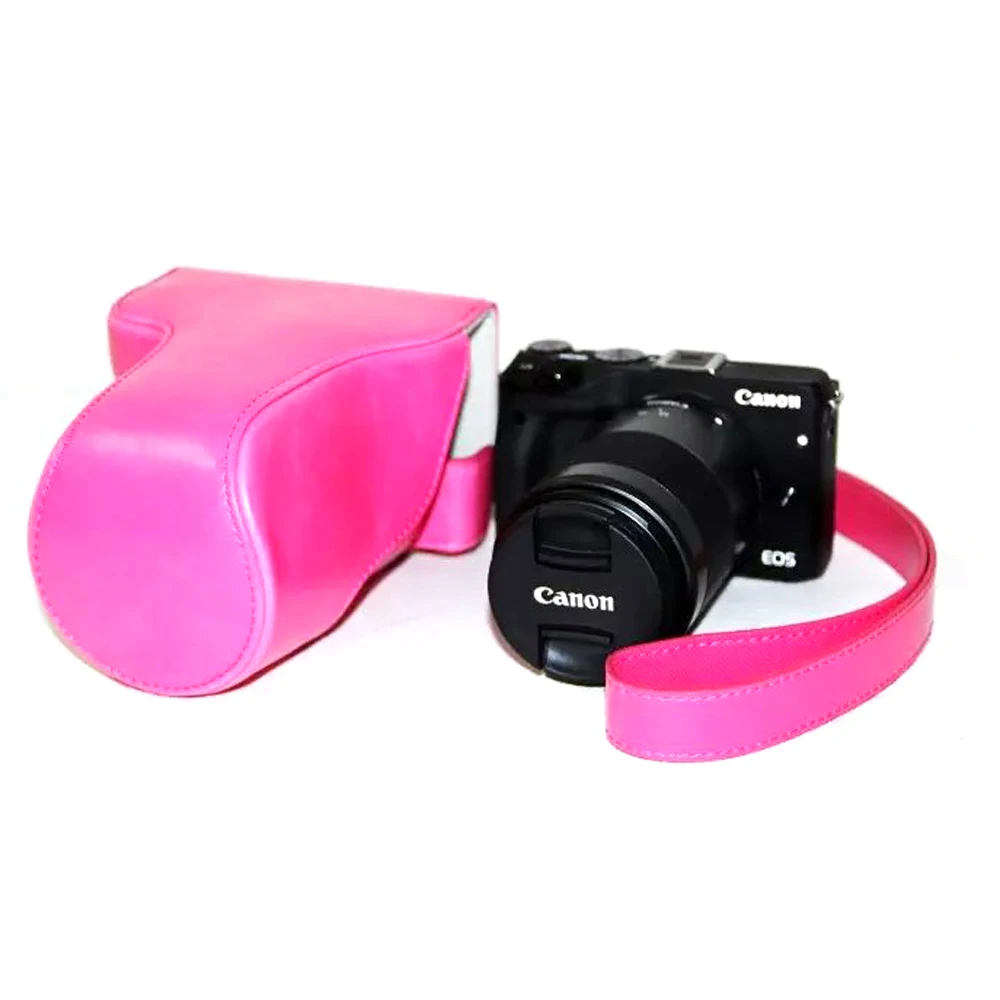 Искусственная кожа чехол сумка для Canon EOS M3 + 18 55 мм 200 объектив розовый|case tactical|case