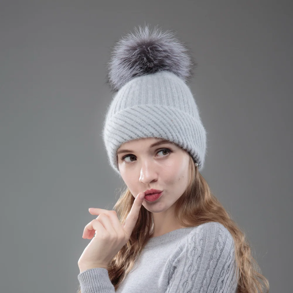 Женская зимняя шапка с помпоном из лисьего меха|autumn winter hat|winter hatwomen beanies |