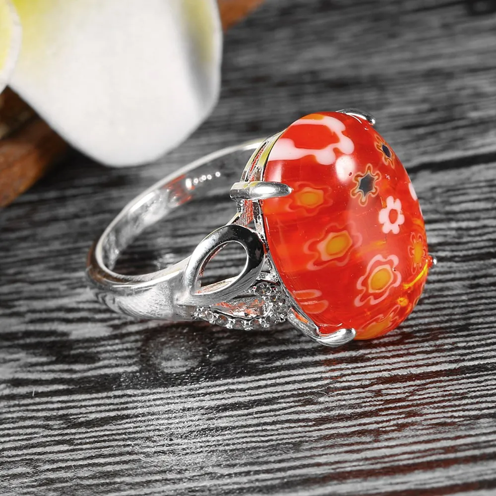 Классическое серебряное покрытие Овальный Кристалл юбилей подарки кольцо