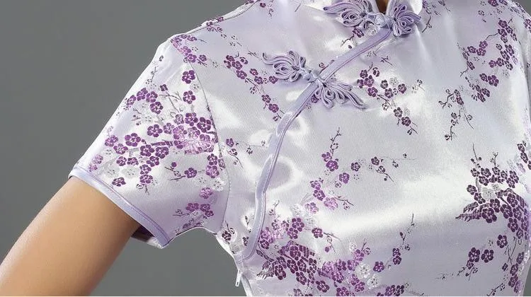 Женское атласное платье Ципао темно синего цвета традиционное китайское длинное