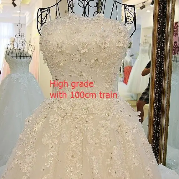 high 100cm train LS69650 vintage свадебное платье бальное платье без бретелек кружево аппликация кружева цветы органза настроить длинный поезд - Цвет: high 100cm train