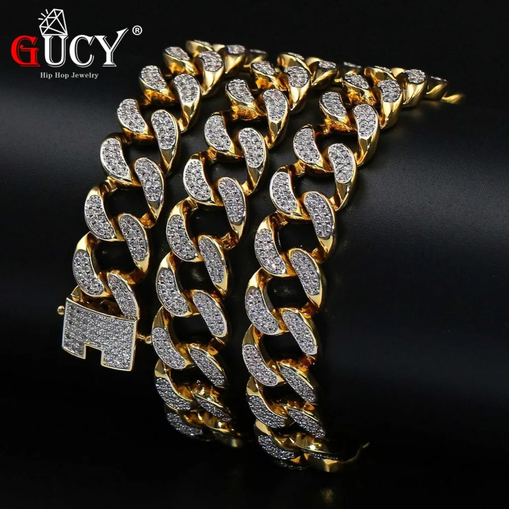 

GUCY Hip Hop Cuban Chain Necklace Micro Pave CZ Stones All Iced Out 14mm 18"20"24"30" Available Necklaces for Men Gifts