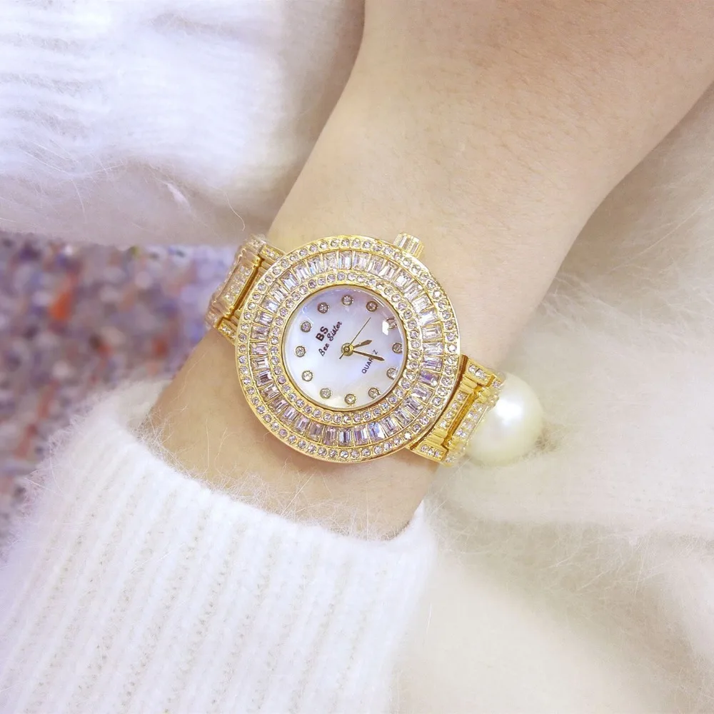 2017 Роскошные брендовые кварцевые часы женские золотые стальные часы-браслет 30 м