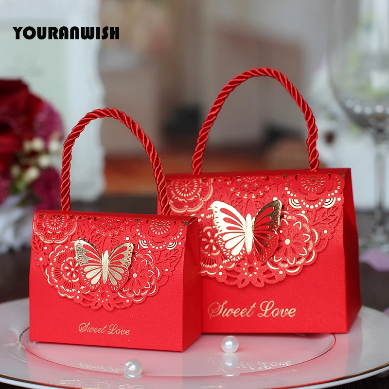 50 шт./лот высококачественные подарочные пакеты в виде бабочек с лазерной резкой