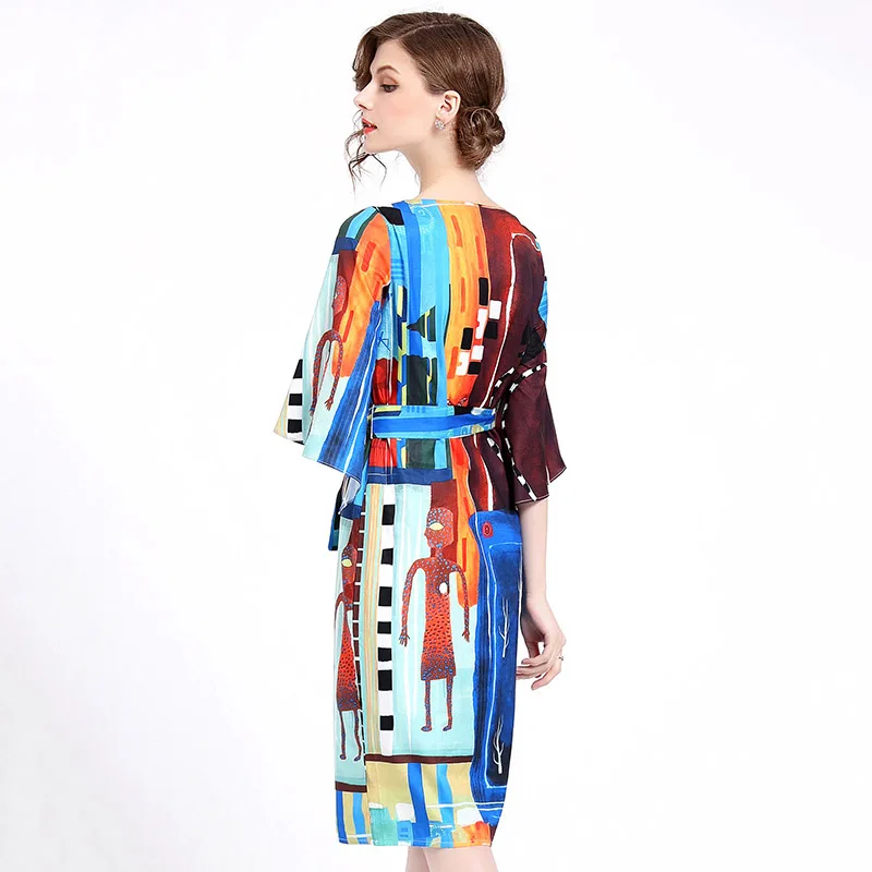 Элегантное женское платье 2019 летнее с круглым вырезом рукавом три четверти