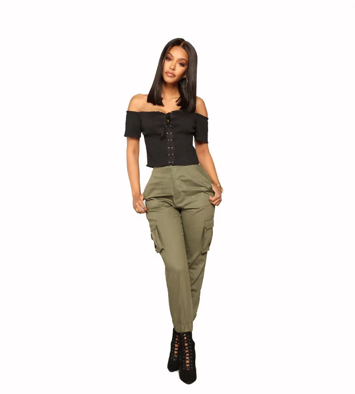 

Women's Harem Cargo Trousers Cotton Pants Solid Punk Loose Long Sports Casual