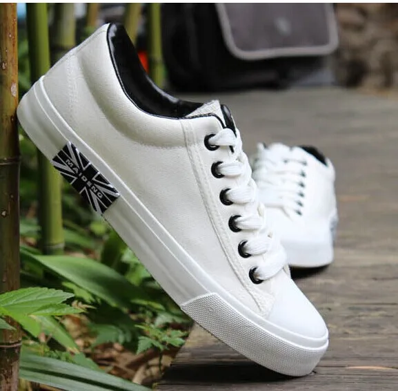 White Low Ankle Lacing Up Canvas Shoes 