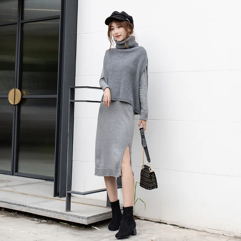 

Women's Sets Two-piece skirt suit female 2018 fashion Autumn Winter dress women's Knitted suits long slim women sweater dress