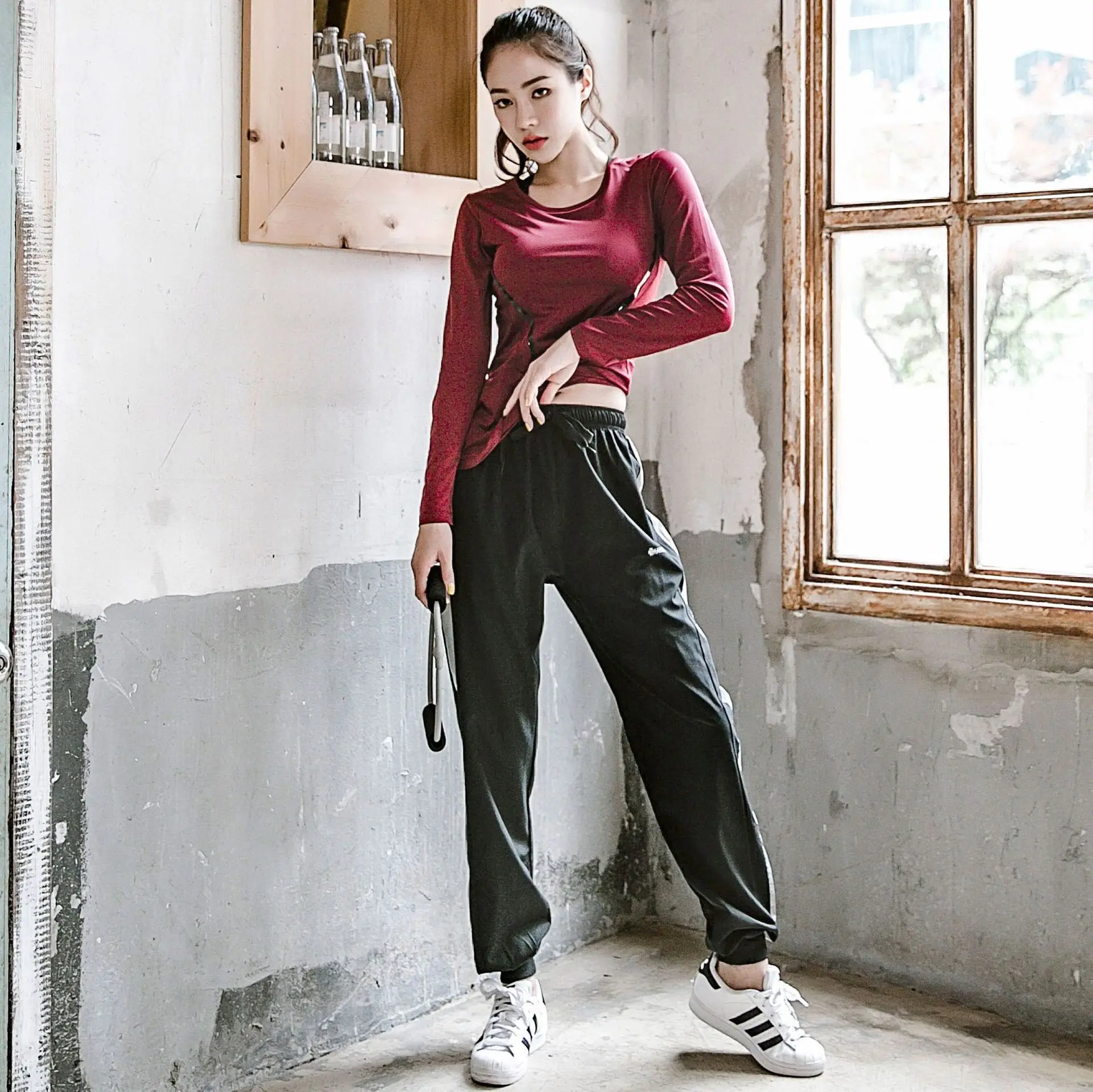 shirt pant black bra Женский комплект для йоги, спортивный костюм с длинным рукавом, кофта Стретч, спортивные штаны, спортивный бюстгальтер для бега, бега, отдыха, фитнеса, тренировок, комплект одежды - Цвет: shirt pant black bra