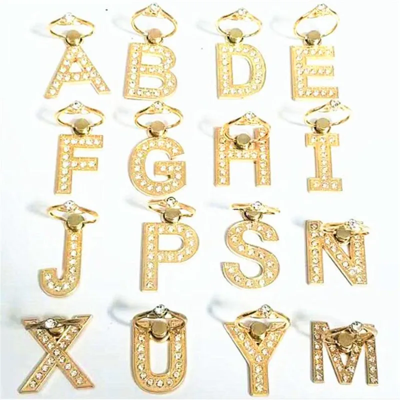 

360 Degree Diamond Metal Letter A-Z Finger Ring Smartphone Stand Holder Mobile Phone Holder For iPhone Huawei All Phone