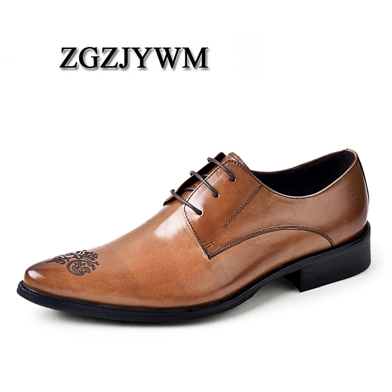 ZGZJYWM дышащие мужские деловые на шнуровке черные/коричневые/красные с острым