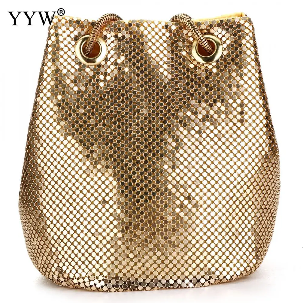 Fashion Evening Party Clutch Bucket Bags For Women 2022 Long Chain Shoulder Bag  Sliver Gold Purse And Handbags Female Clutches