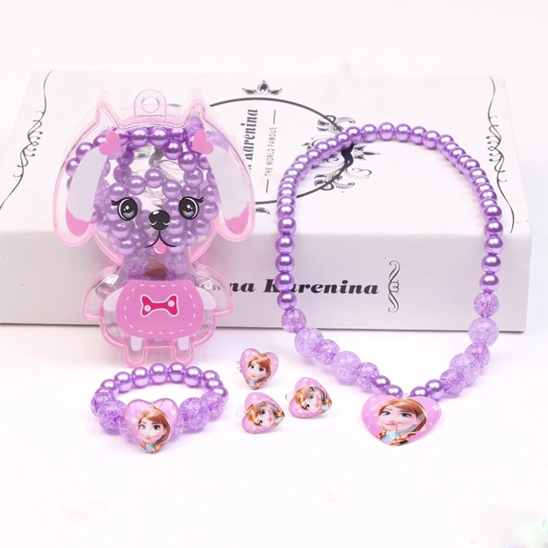 1Set Wholesale Multi Color Child lovely Pearl Heart Necklace Earrings Ring Bracelet For Kids Girls Best Gifts Bear Box | Украшения и