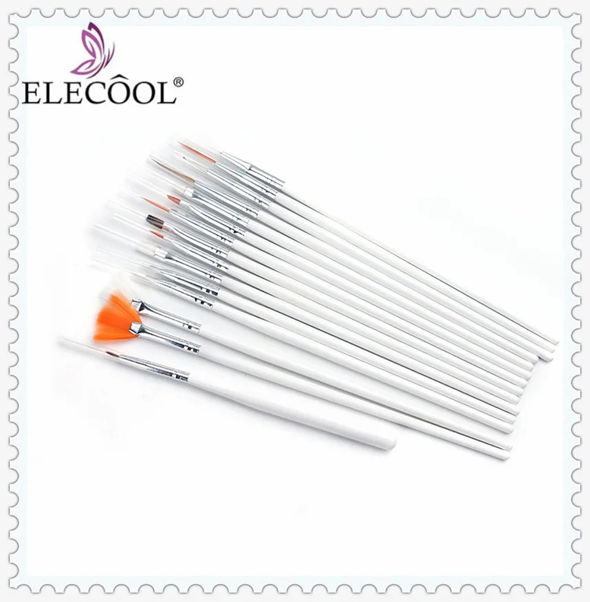 White ELECOOL 15 шт. щетка для декора ногтей набор инструментов профессиональная ручка для рисования накладных ногтей УФ-гель для ногтей кисти Маникюрный Инструмент - Цвет: White