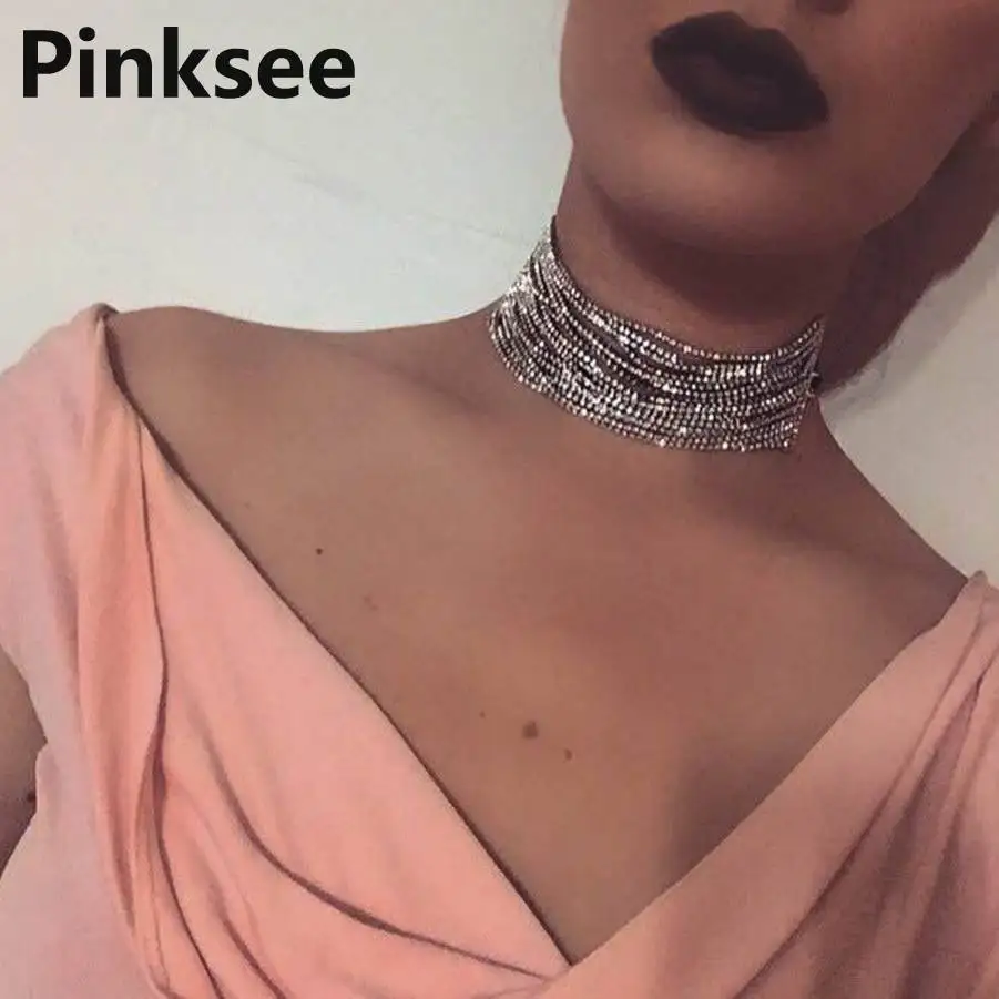 Женское многослойное колье со стразами Массивное макси Модная