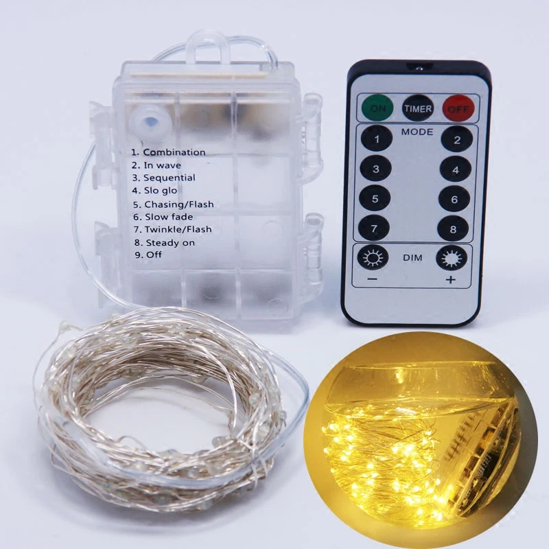 10m 100 led LED String Lights Battery Powered with Remote 33ft Copper Wire Waterproof Indoor Outdoor Christmas Tree Lighting | Лампы и
