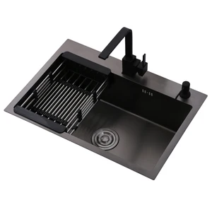 deck mounted home black 304 stainless steel brushed drawing drainer kitchen sink undermount multifunctional nano kitchen sink free global shipping