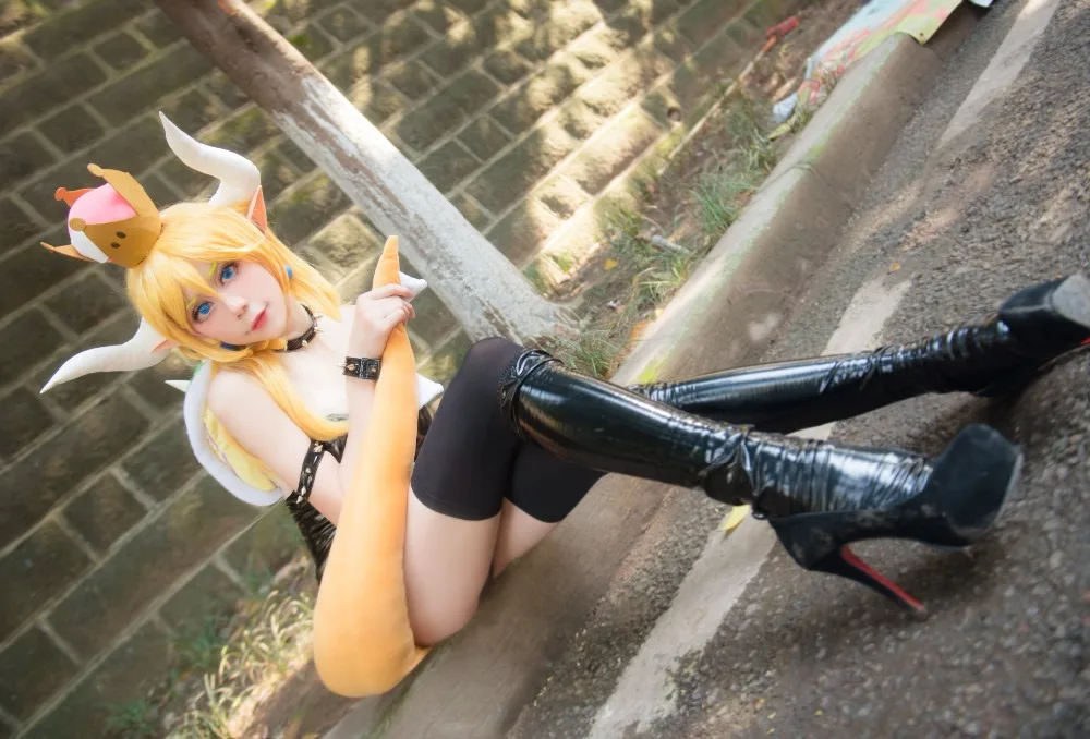 Супер Марио Bowsette Косплей Костюм Bowser Cos Марио Принцесса табурет персик косплей латексный Catsui черная черепаха Shel