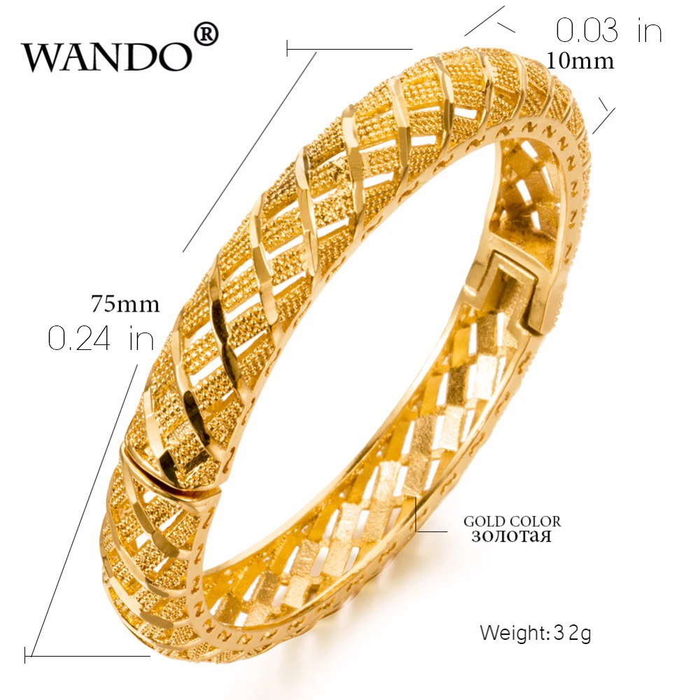 WANDO 1pcs Dubai Gold Bangles For Women 1 cm wide Color Bangles&ampBracelets Ethiopian/Arab/Middle East Party Gifts B16 | Украшения и