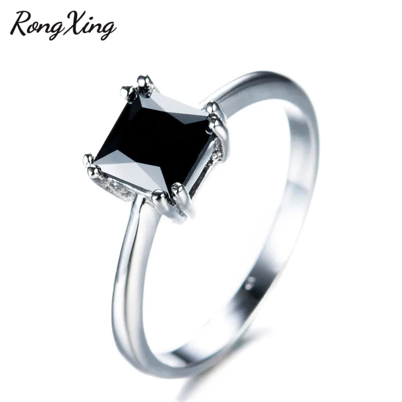 Black RongXing, принцесса, огранка, разноцветный камень, кольца для женщин, винтажная мода, 925 пробы, серебряное заполненное, квадратное, фиолетовое кольцо из циркона - Цвет основного камня: Black