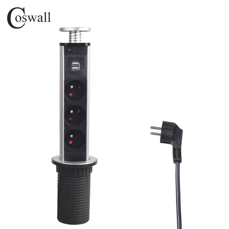 COSWALL 16A PULL POP UP 3 французская розетка 2 usb порт для зарядки кухонные настольные