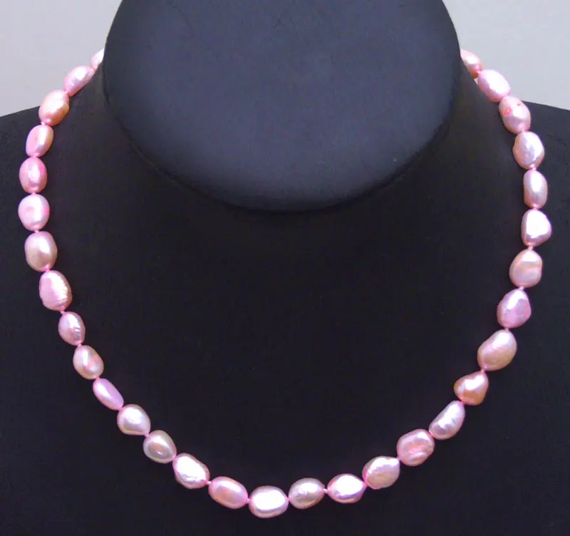 

Big 7-9mm Bright Pink BAROQUE Natural Freshwater PEARL 17" Necklace-nec5893 Wholesale/retail Free shipping