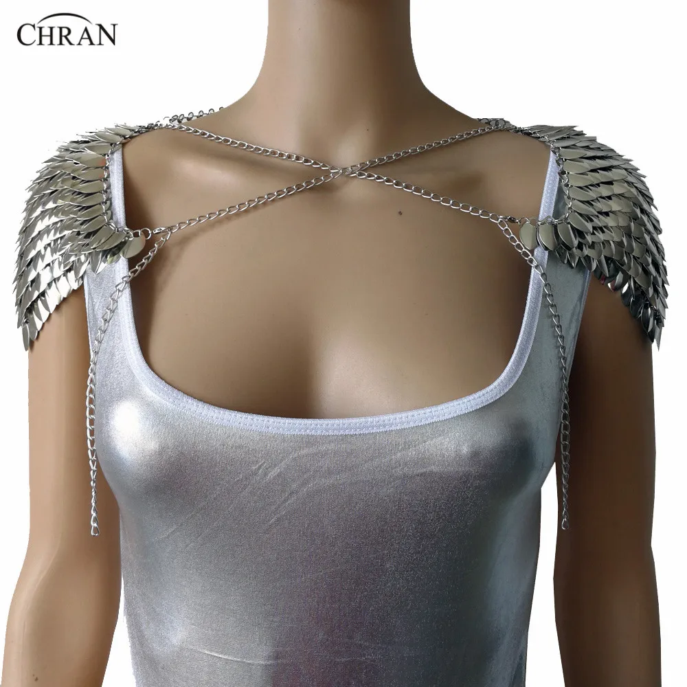 

Новинка, роскошное мужское и женское ожерелье Chran в стиле панк Chainmail, многослойная металлическая цепочка, ожерелье на плечо, косплей, ювелирн...