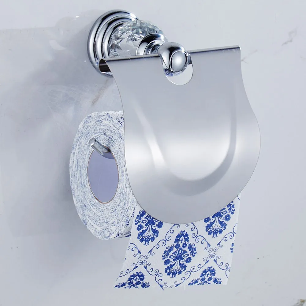 

Leyden Polished Chrome Alloy Toilet Paper Holder with Cover,Silver Crystal Tissue Hanger Wall Mounted