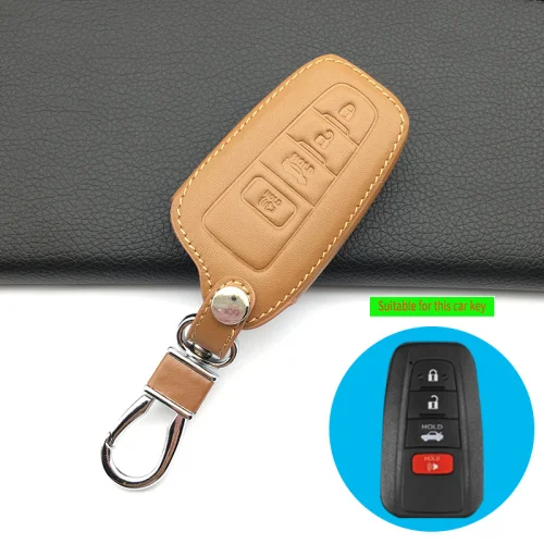 4 button brown Кожаный чехол для ключей для Toyota Camry Aygo RAV4 Corolla ЧР/C-HR Prius Prado умная ключ протектор - Название цвета: 4 button brown