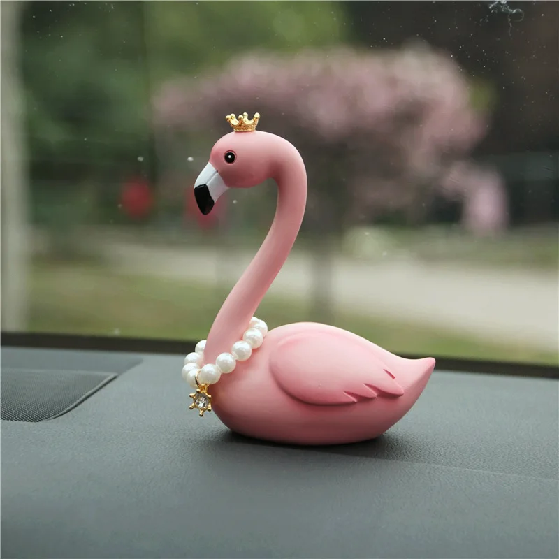 Фламинго с ожерельем украшение автомобиля Корона Lovebird розовый маятник