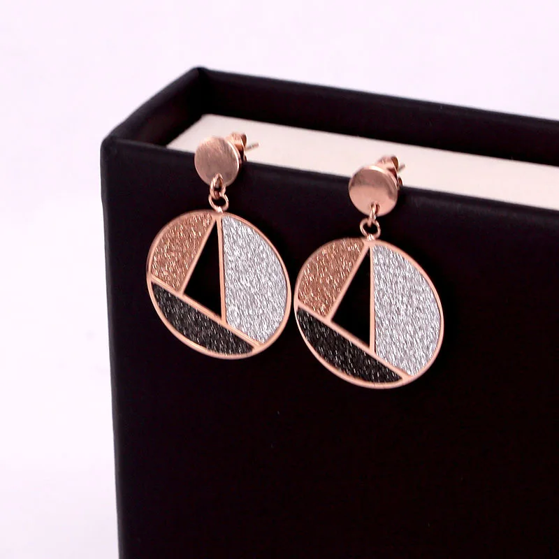 Stainless Steel Fashion Love Three Color Round Geometric Drop Earrings Rose Gold Women Party wedding Gift | Украшения и