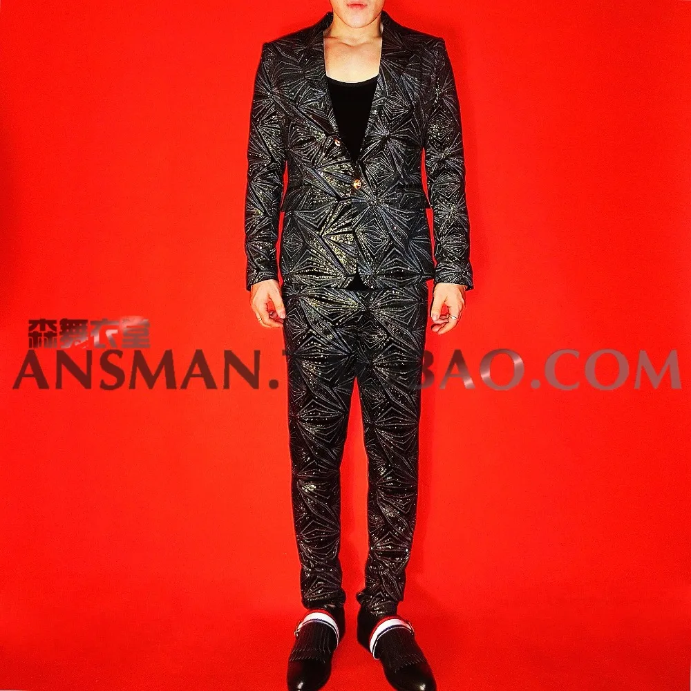 M-XXL 2019 New male singer DJ Nightclub GD hair stylist colorful flash diamond glitter suit stage costumes formal dress | Мужская одежда