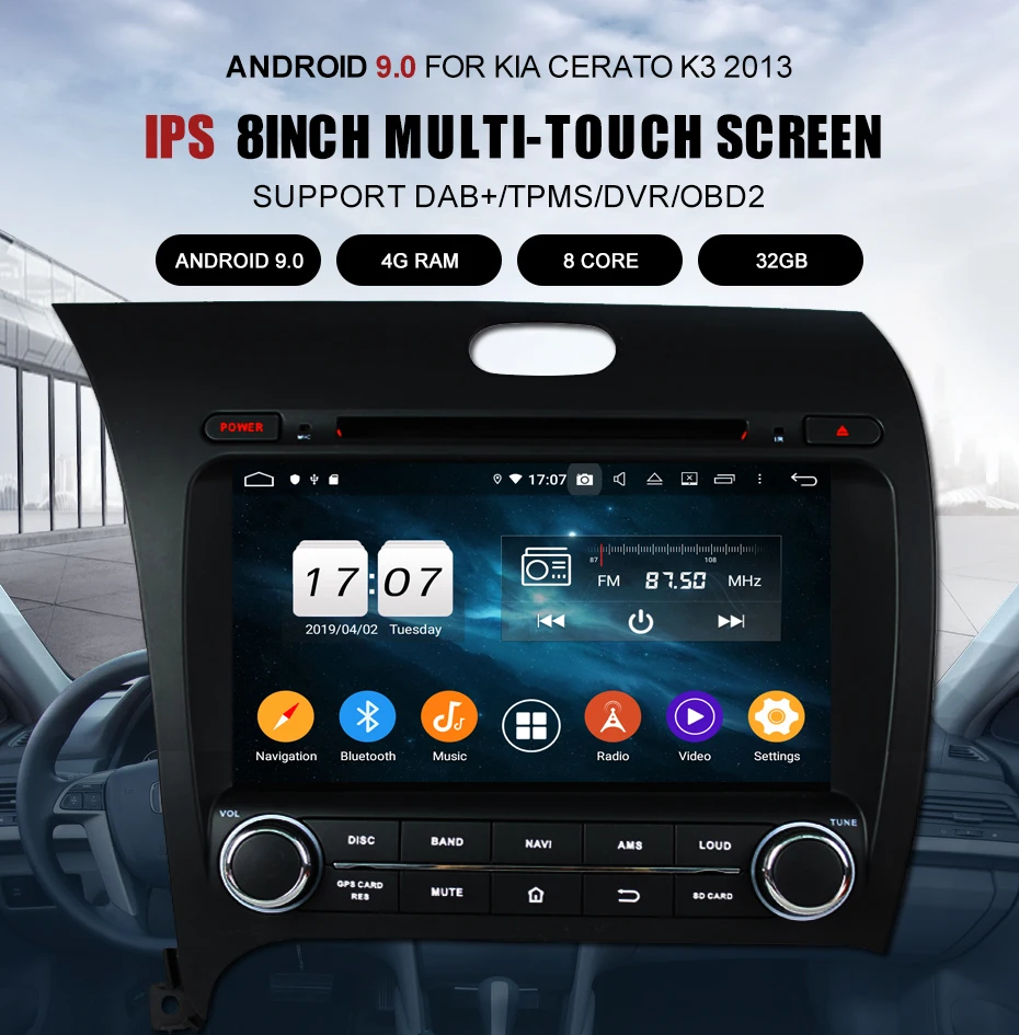 KANOR Android 9,0 Восьмиядерный 4+ 32g 2din автомобильный DVD Радио Видео плеер для KIA Cerato Forte K3 2013 с gps навигацией аудио