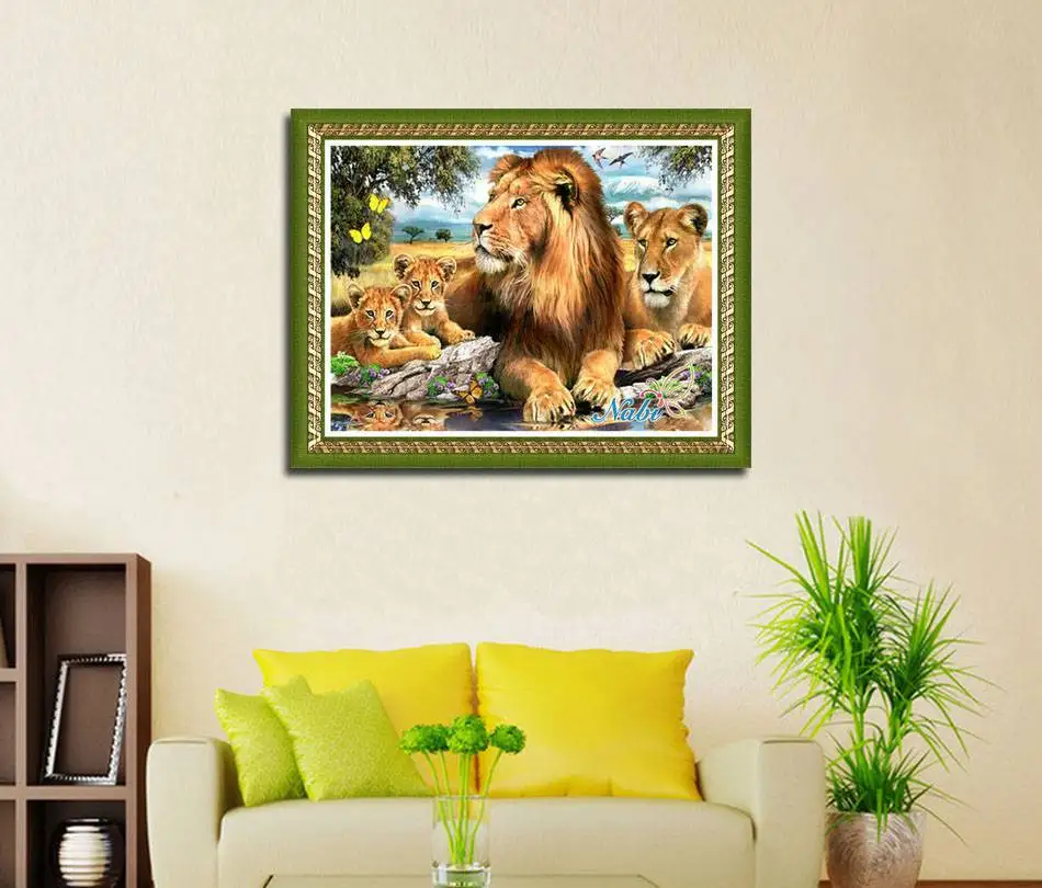 Животные Лев палитры теней 3d diy картинки 3364R-Квадратная Алмазная мозаичная