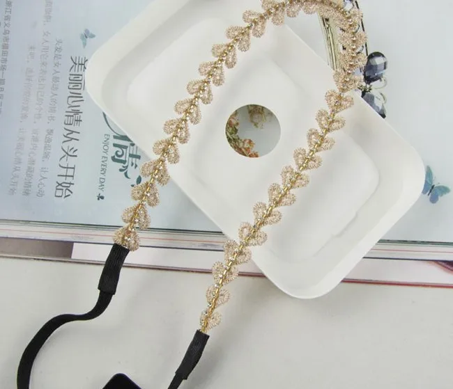 Lace leaves design sparkly gems elastic headband freeshipping fashion bridal lace popular hair accessories |