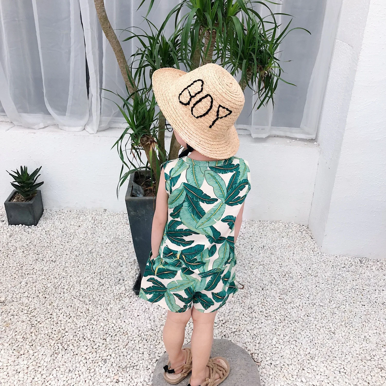 Summer 2019 fashion boys girls leaf printed sleeveless clothes sets kids cotton beach holiday vest and shorts 2pcs suits | Детская