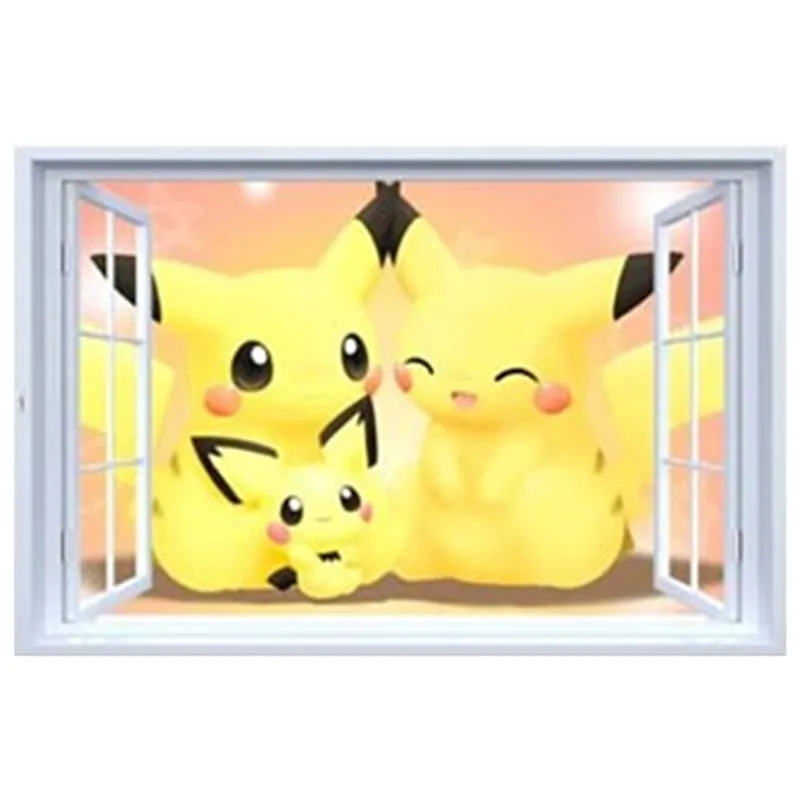 Pocket Monster game poster Baby Pikachu 3d Виниловые наклейки на стену с фальш окном для детских