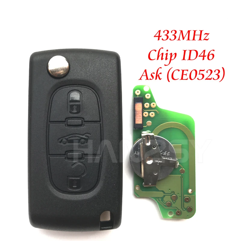 3 кнопки дистанционного ключа для peugeot 407 307 308 807 Partner CE0523 ID46 чип 433MHz ASK автомобильный флип складной ключ с лезвием HU83/VA2