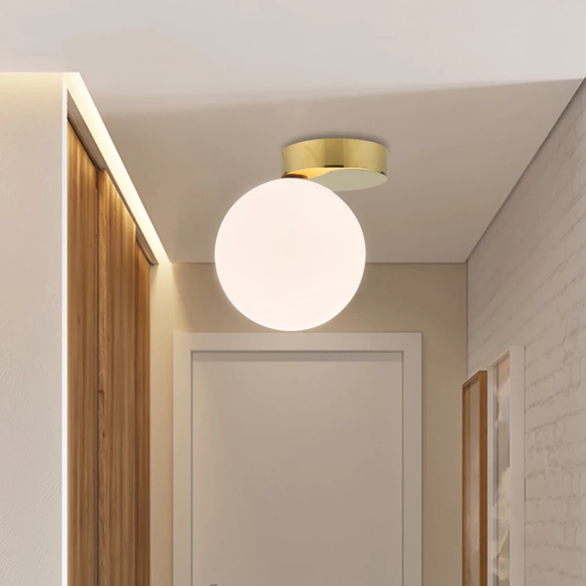 

Nordic Glass Ball Led Ceiling Lamp Modern White Globe Round Light Fixtures Wall Mounted Lighting Corridor Outdoor Luminiare