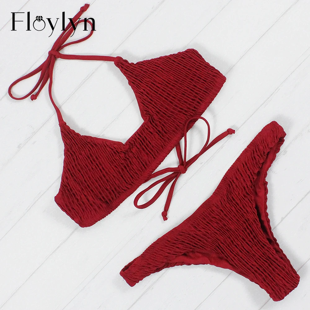 Floylyn Summer Fold Biquini Brazilian Thong Bikinis Swimsuit Sexy Cut Swimwear Women Triangle Push Up Bikini Maillot De Bain | Женская